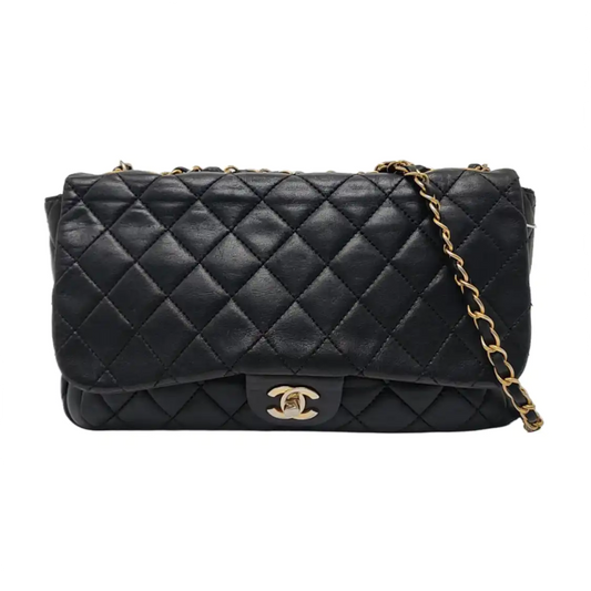CHANEL NOW AND FOREVER Large Black Lamb Skin Quilted Shoulder Bag with Gold Hardware 18 Clasp-(SKU)-968898781