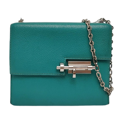 HERMÈS Verrou Mini Velvet Green Chèvre Mysore Goat Leather Gun Bag Crossbody Shoulder Bag Silver Hardware C-(SKU)-969129815