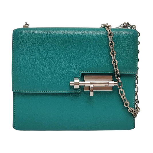 HERMÈS Verrou Mini Velvet Green Chèvre Mysore Goat Leather Gun Bag Crossbody Shoulder Bag Silver Hardware C-(SKU)-969129815