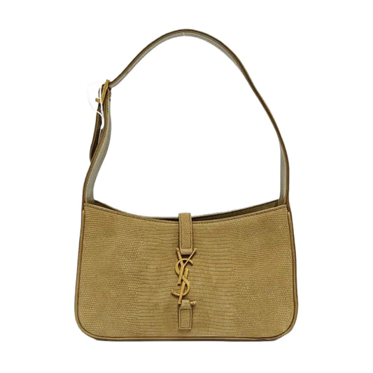 YSL LE 5 À 7 Yellow Green Velvet Embossed Single Shoulder Bag and Tote with Gold Hardware-(SKU)-969149254