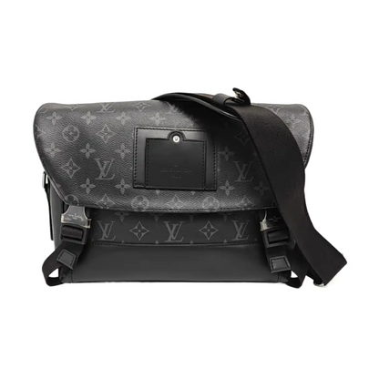 LOUIS VUITTON VOYAGER Small Black Coated Canvas Monogram Messenger Bag Crossbody Bag Shoulder Bag Silver Hardware Complete Accessories-(SKU)-969042134
