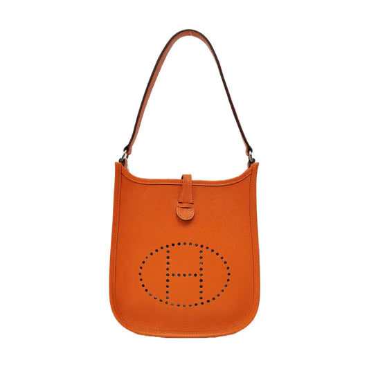 HERMÈS Evelyne TPM Hermes Orange Epsom Calfskin Evelyne Handbag Single Shoulder Bag Crossbody Bag Silver Hardware 🄸 Stamped-(SKU)-969044351