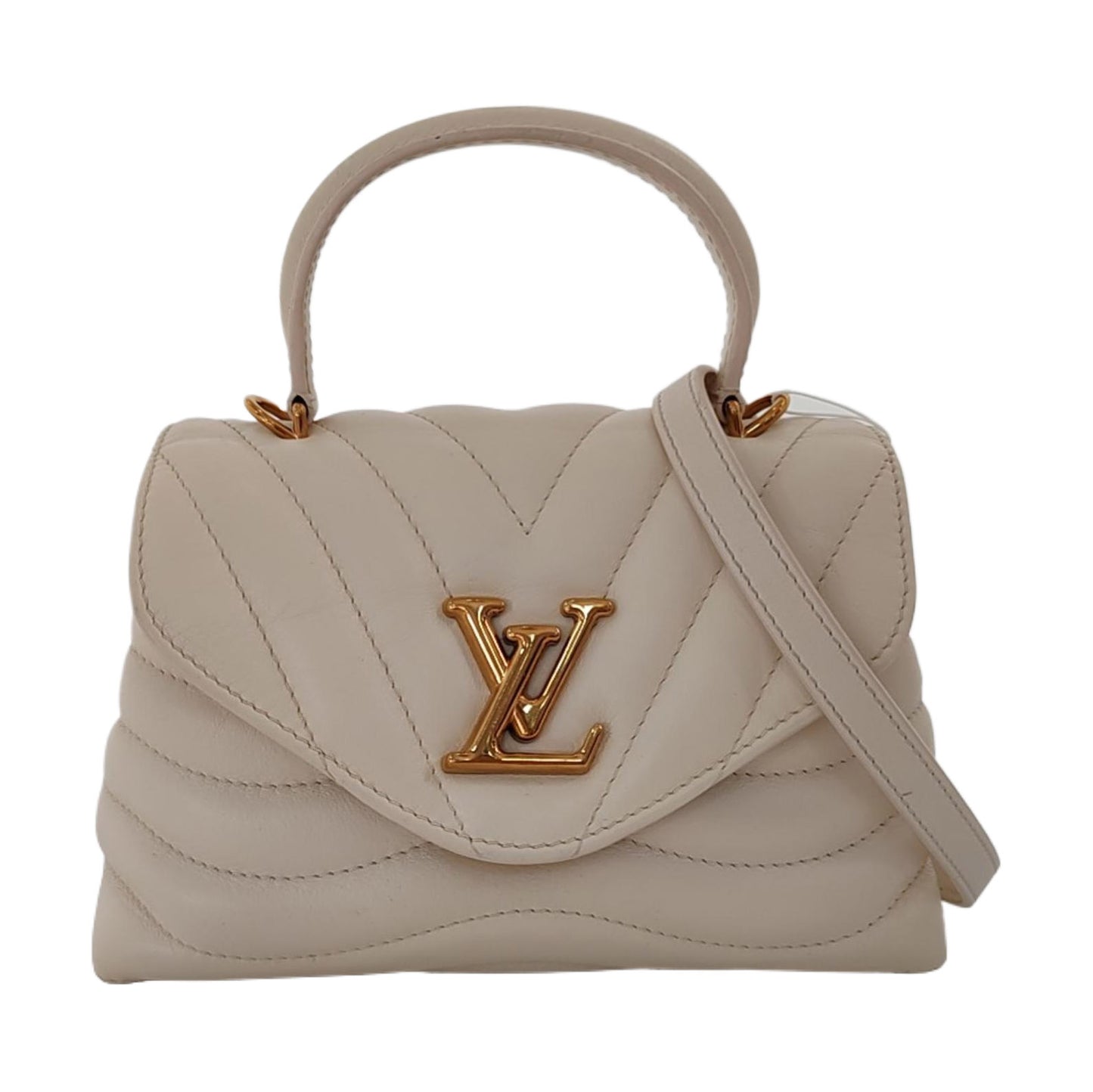 LOUIS VUITTON NEW WAVE Beige Leather Quilted Shoulder Bag Tote Bag with Detachable Strap-(SKU)-968960265