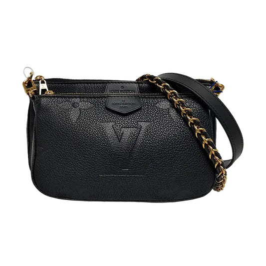 LOUIS VUITTON MULTI Black Leather Embossed Crossbody Handbag Single Shoulder Bag Golden Hardware Removable Strap 2 Straps-(SKU)-969245680