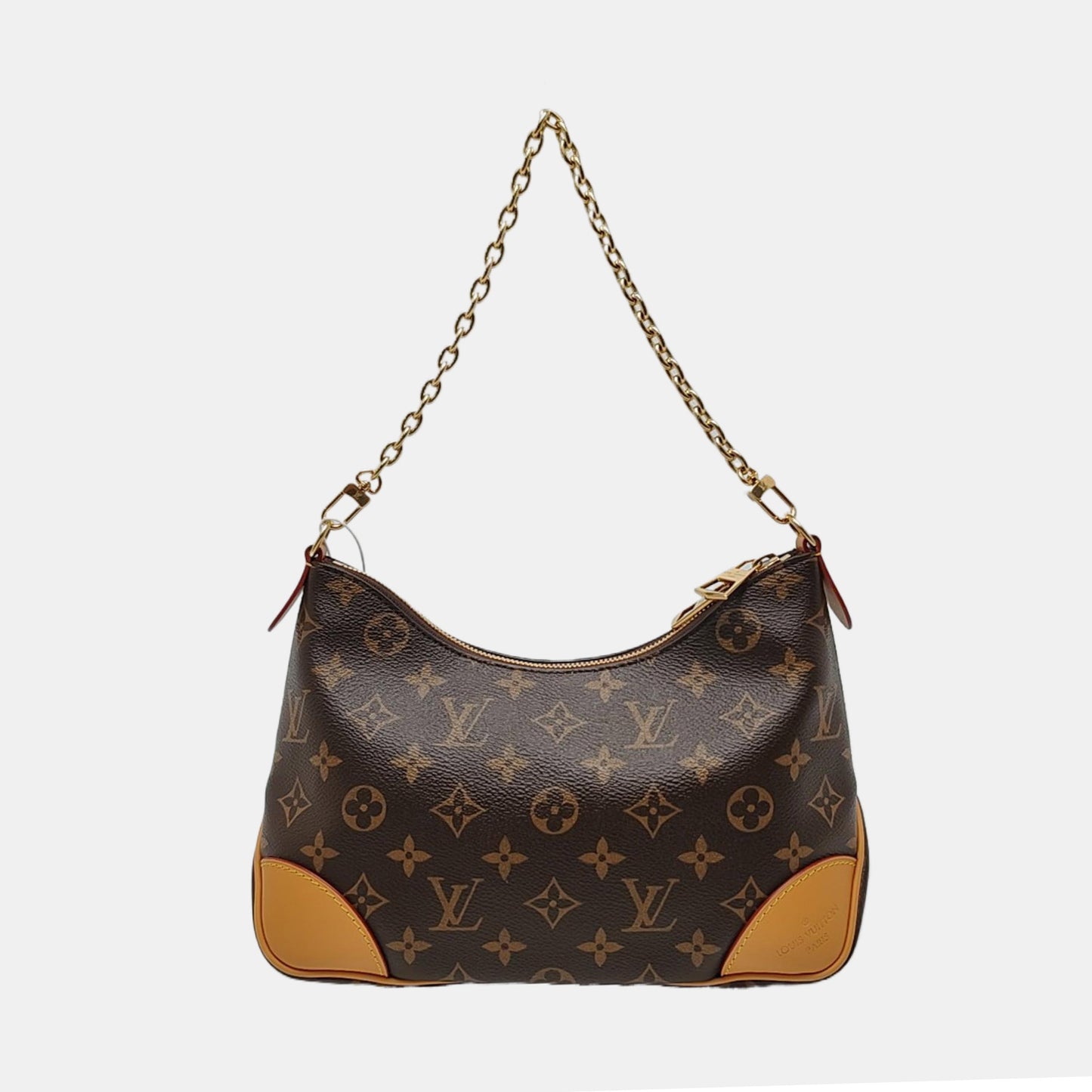 LOUIS VUITTON BOULOGNE Brown Coated Canvas Monogram Horn Bag Single Shoulder Bag Tote Bag Crossbody Bag with Gold Hardware and 2 Detachable Shoulder Straps-(SKU)-969109730
