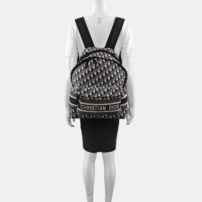 DIOR Diortravel Beige Canvas Monogrammed Jacquard Double Shoulder Bag Black Hardware-(SKU)-969030670