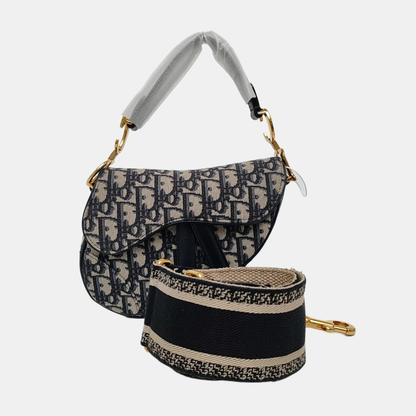 DIOR Saddle Blue Canvas Monogram Saddle Bag Handbag Shoulder Bag Crossbody Bag with Gold Hardware Removable Strap-(SKU)-969434186