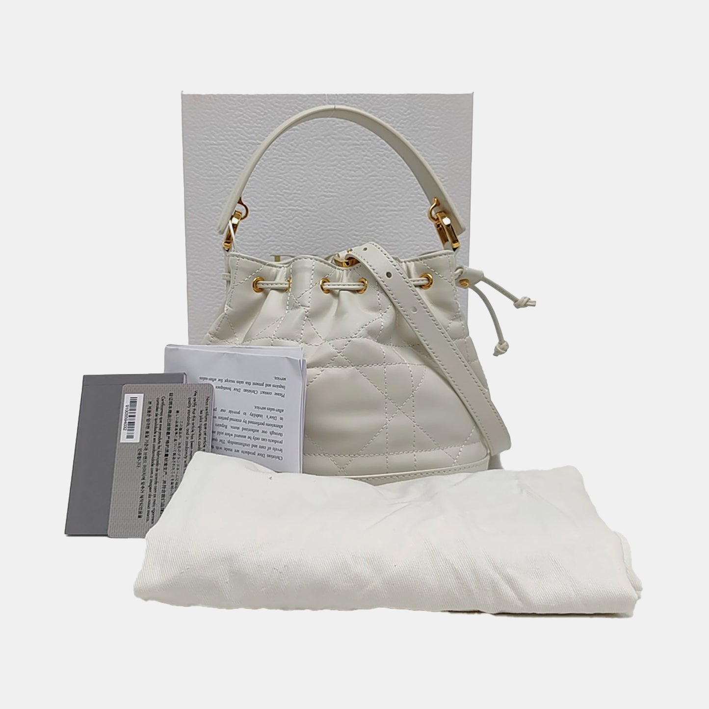 DIOR Jolie White Calfskin Matelassé Shoulder Bag Crossbody Bag Handbag Golden Black Hardware Removable Strap Complete Accessories-(SKU)-969151784