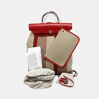 HERMÈS Herbag Beige Canvas Backpack and Tote Bag with Silver Hardware, Detachable Strap, Z-(SKU)-969072208