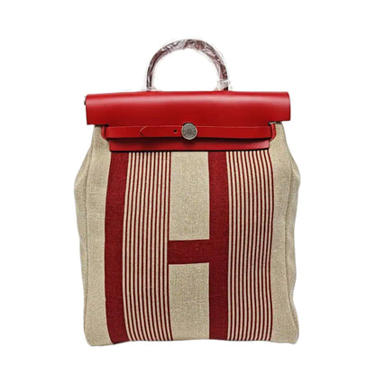 HERMÈS Herbag Beige Canvas Backpack and Tote Bag with Silver Hardware, Detachable Strap, Z-(SKU)-969072208