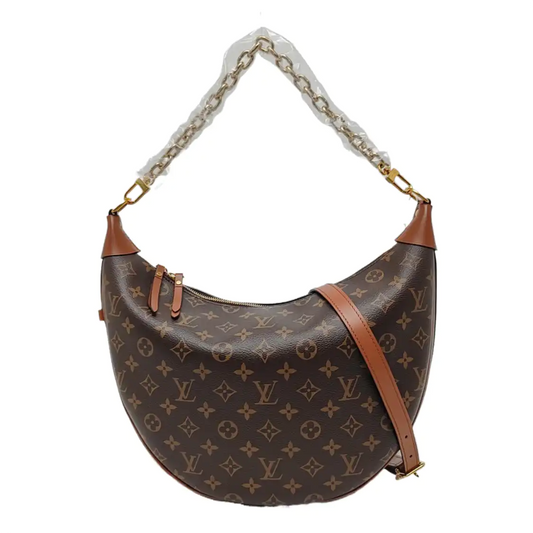 LOUIS VUITTON LOOP HOBO Brown Coated Canvas Monogram Shoulder Bag Handbag Crossbody Gold Hardware Detachable Strap with Pockets-(SKU)-969191961