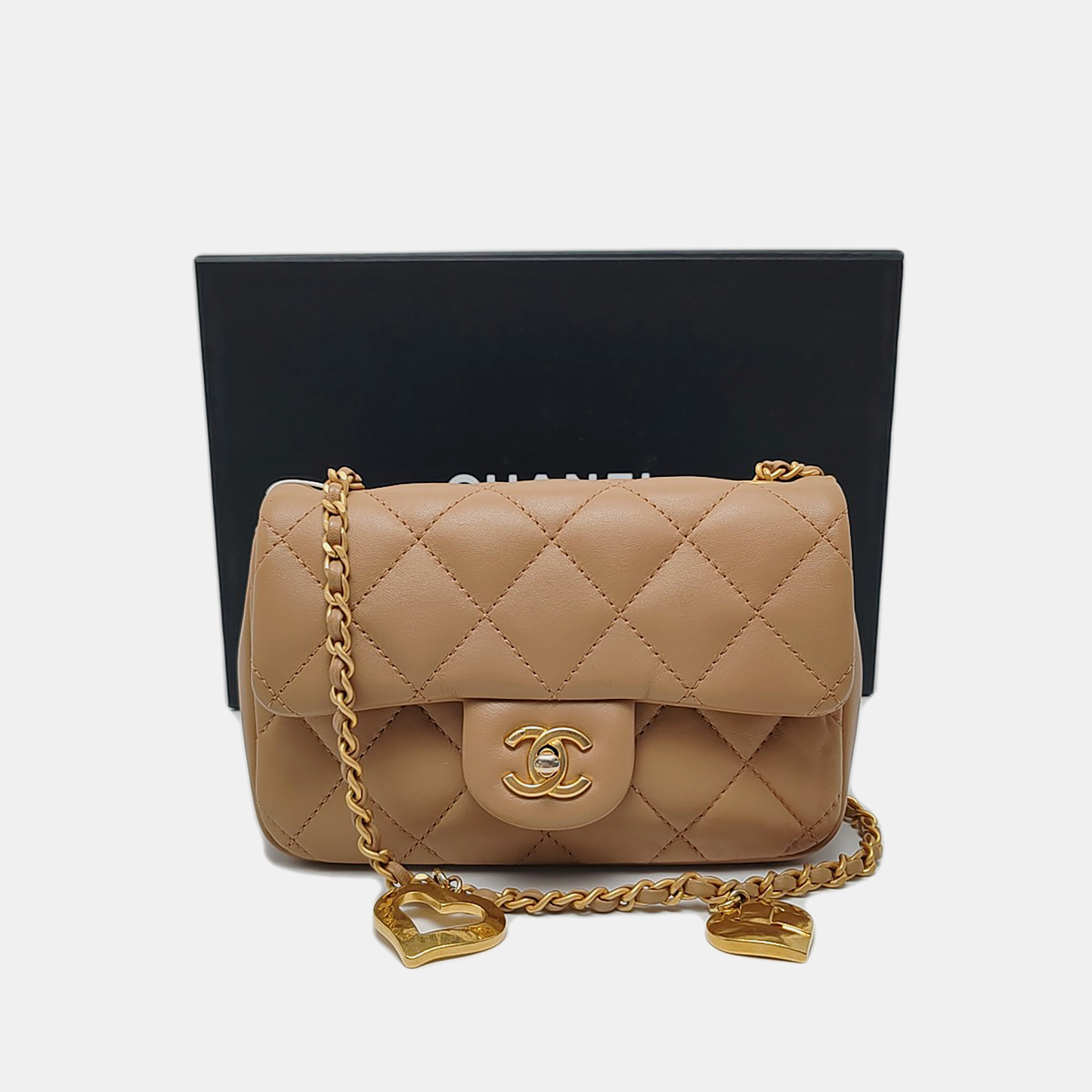 CHANEL CLASSIC FLAP Mini Khaki Lamb Leather Quilted Chevron Shoulder Crossbody Bag Golden Hardware-(SKU)-969262802