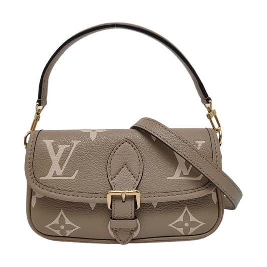 LOUIS VUITTON DIANE Nano Grey Calfskin Monogram Shoulder Bag Crossbody Bag Handbag Gold Hardware 2 Removable Straps Accessories Included-(SKU)-969434726