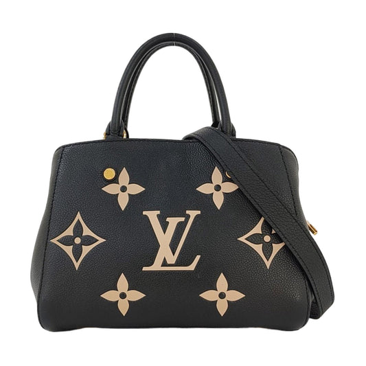 LOUIS VUITTON MONTAIGNE BB Black Leather Grained Montaigne Bag Shoulder Bag Crossbody Handbag with Gold Hardware and Removable Strap-(SKU)-969635032
