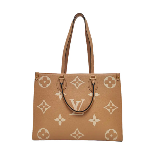 LOUIS VUITTON ONTHEGO Medium-sized Yellow Cowhide Monogram Embossed Jungle Bag Crossbody Bag Handbag Golden Hardware-(SKU)-969389870
