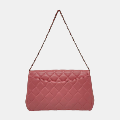 CHANEL CLASSIC FLAP Pink Lamb Leather Quilted Chevron Shoulder Bag Silver Hardware 18 Openings Complete Accessories-(SKU)-969451991