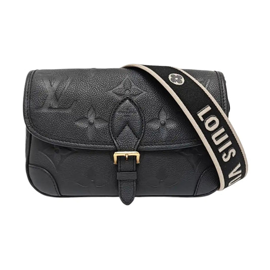 LOUIS VUITTON DIANE Black Calfskin Monogram Embossed Crossbody Shoulder Bag with Detachable Strap and Golden Hardware-(SKU)-969635564