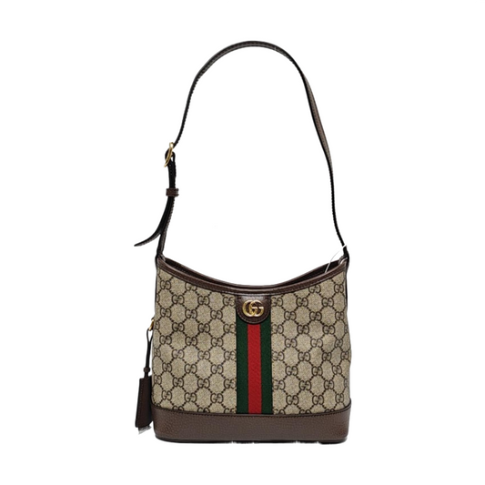 GUCCI Ophidia Beige Coated Canvas Monogram Print Shoulder Bag Handbag Golden Hardware-(SKU)-969653750