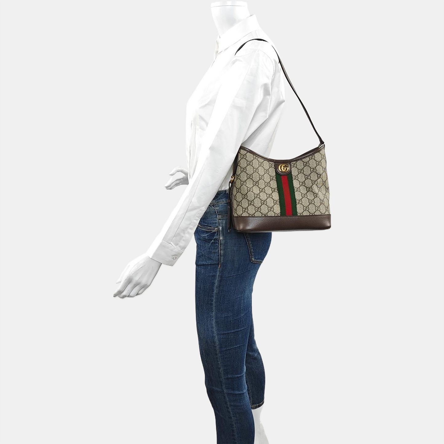 GUCCI Ophidia Beige Coated Canvas Monogram Print Shoulder Bag Handbag Golden Hardware-(SKU)-969653750