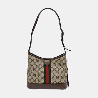 GUCCI Ophidia Beige Coated Canvas Monogram Print Shoulder Bag Handbag Golden Hardware-(SKU)-969653750