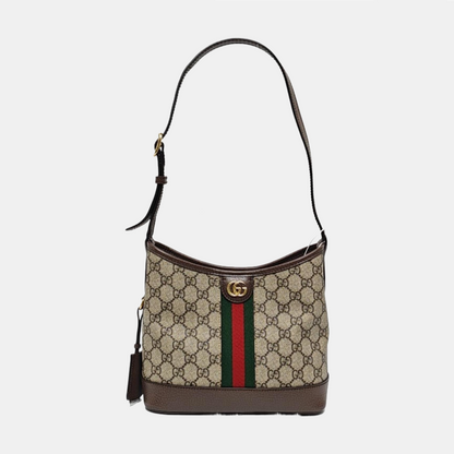 GUCCI Ophidia Beige Coated Canvas Monogram Print Shoulder Bag Handbag Golden Hardware-(SKU)-969653750