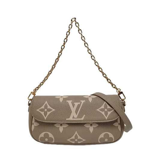 LOUIS VUITTON IVY Gray Calfskin Monogram Crossbody Shoulder Bag Tote Bag Gold Hardware 2 Removable Shoulder Straps-(SKU)-969517400