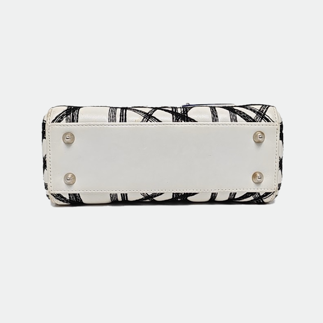 DIOR Lady Dior White Lamb Leather Printed Shoulder Bag Crossbody Bag Silver Hardware Removable Strap-(SKU)-969826731