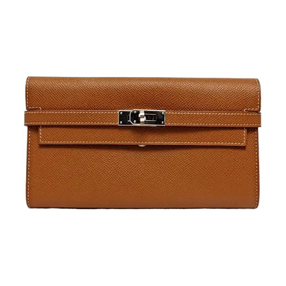 HERMÈS Kelly Gold Brown Epsom Calfskin Wallet with Silver Hardware D-(SKU)-969641631