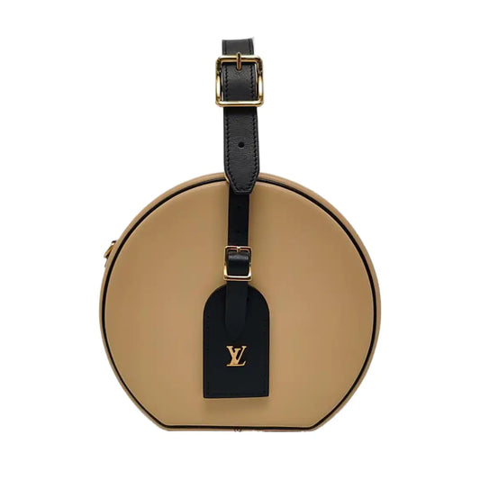 LOUIS VUITTON BOITE CHAPEAU Small Beige Leather Round Bag Shoulder Bag Crossbody Bag with Detachable Strap-(SKU)-969730853