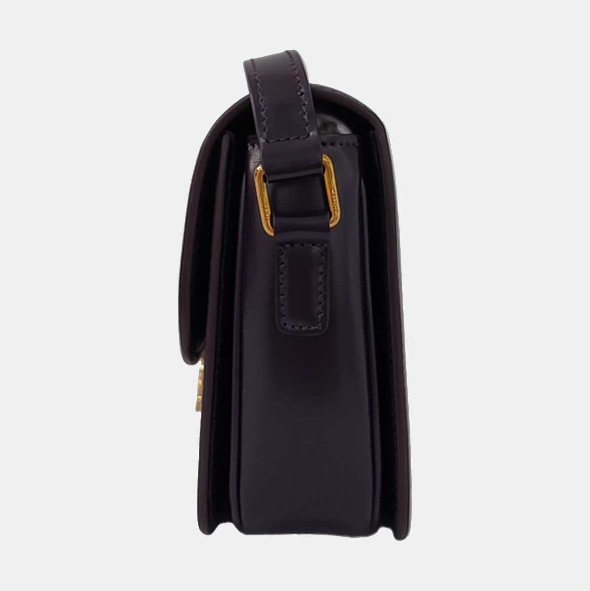 CELINE TRIOMPHE Dark Purple Calf Leather Triumph Monogram Single Shoulder Bag Golden Hardware-(SKU)-969606927