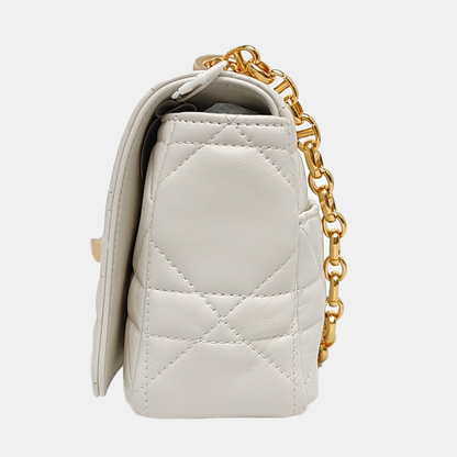 DIOR Dior Caro Small White Lamb Leather Monogram Embroidered Crossbody Shoulder Bag Golden Hardware Removable Strap-(SKU)-969973818