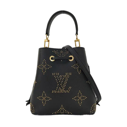 LOUIS VUITTON NÉONOÉ BB Black Leather Studs Shoulder Bag Tote Bag Crossbody Golden Hardware 2 Removable Shoulder Straps-(SKU)-969966256