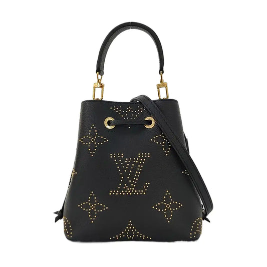 LOUIS VUITTON NÉONOÉ BB Black Leather Studs Shoulder Bag Tote Bag Crossbody Golden Hardware 2 Removable Shoulder Straps-(SKU)-969966256