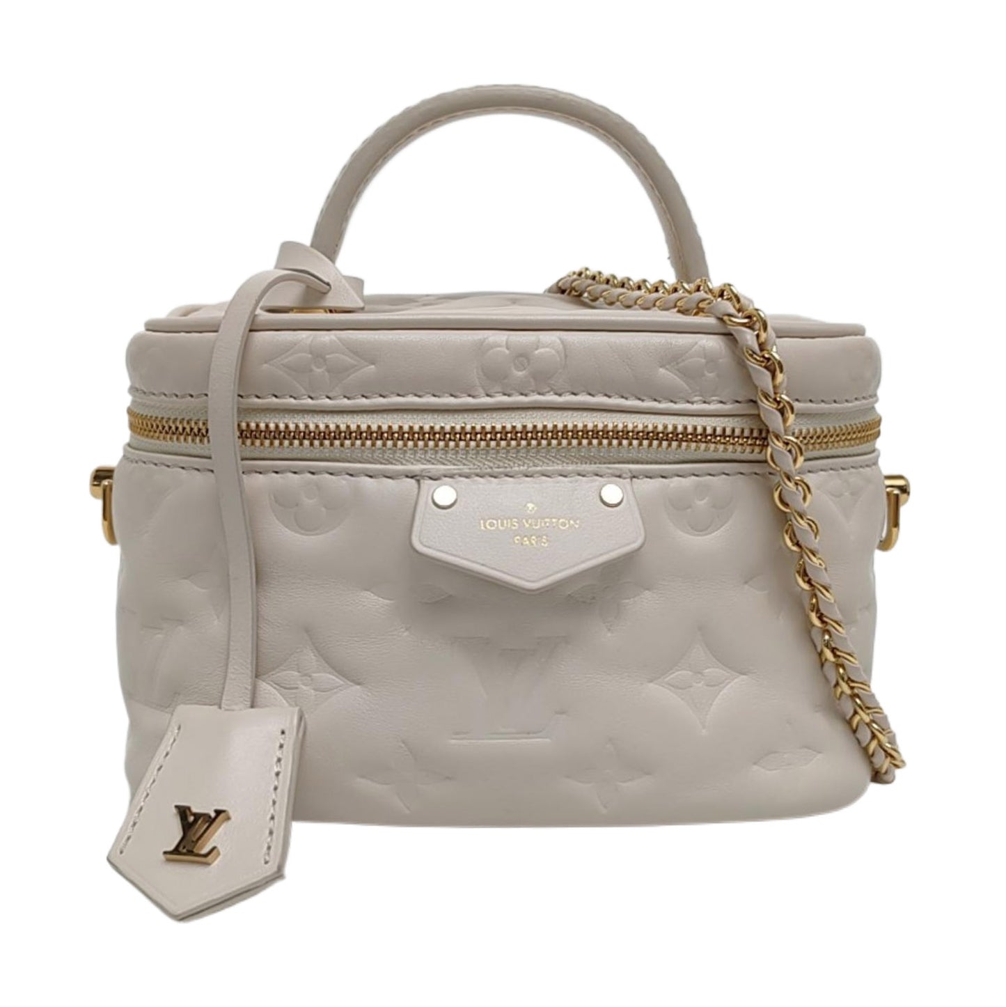 LOUIS VUITTON VANITY CHAIN POUCH Small White Monogrammed Lamb Leather Shoulder Bag with Detachable Strap-(SKU)-969880680
