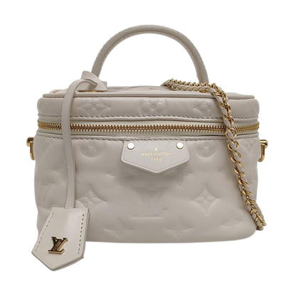 LOUIS VUITTON VANITY CHAIN POUCH Small White Monogrammed Lamb Leather Shoulder Bag with Detachable Strap-(SKU)-969880680