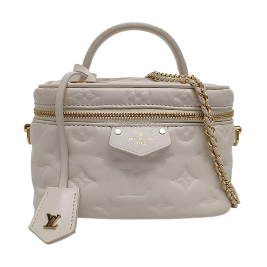 LOUIS VUITTON VANITY CHAIN POUCH Small White Monogrammed Lamb Leather Shoulder Bag with Detachable Strap-(SKU)-969880680