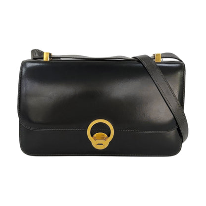 HERMÈS Sac Ring 26 Black BOX Leather Single Shoulder Bag with Gold Hardware Ⓙ Vintage-(SKU)-969780676