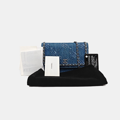 CHANEL WOC Mini Blue Denim Quilted Shoulder Bag with Detachable Strap, Silver Hardware, 28 Compartments-(SKU)-969867526