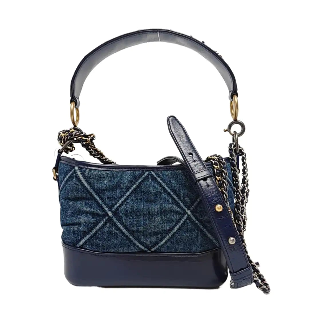 CHANEL GABRIELLE Small Deep Blue Denim Quilted Stitched Crossbody Shoulder Bag Gold and Silver Hardware 29 Opening Detachable Strap-(SKU)-970038091