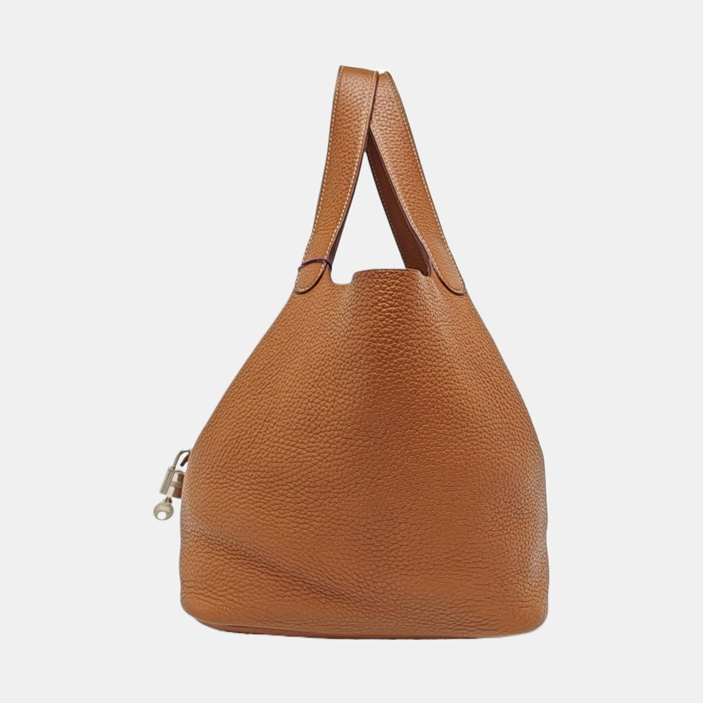 HERMÈS Picotin Lock 22 Cognac Brown Clemence Leather Market Basket Tote Bag with Silver Hardware X-(SKU)-969778968