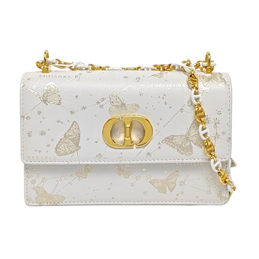 DIOR Miss Caro Mini White Leather Printed Crossbody Bag Single Shoulder Bag Golden White Hardware Removable Shoulder Strap-(SKU)-969767910