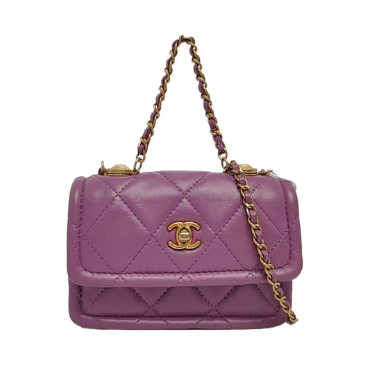 CHANEL BIJOUX FLAP Purple Sheepskin Quilted Diamond Pattern Crossbody Bag Single Shoulder Bag Golden Hardware 30 Clasp-(SKU)-970005240