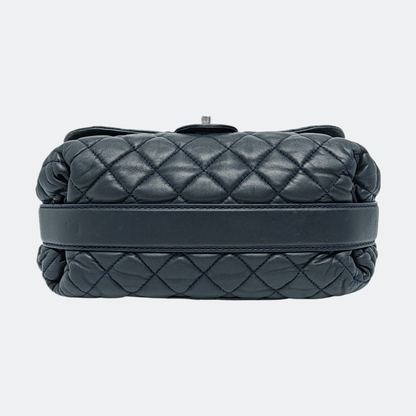 CHANEL CLASSIC FLAP Medium Deep Blue Lamb Skin Cannage Quilted Single Shoulder Bag Crossbody Bag Silver Hardware 18 Clasp-(SKU)-970159990