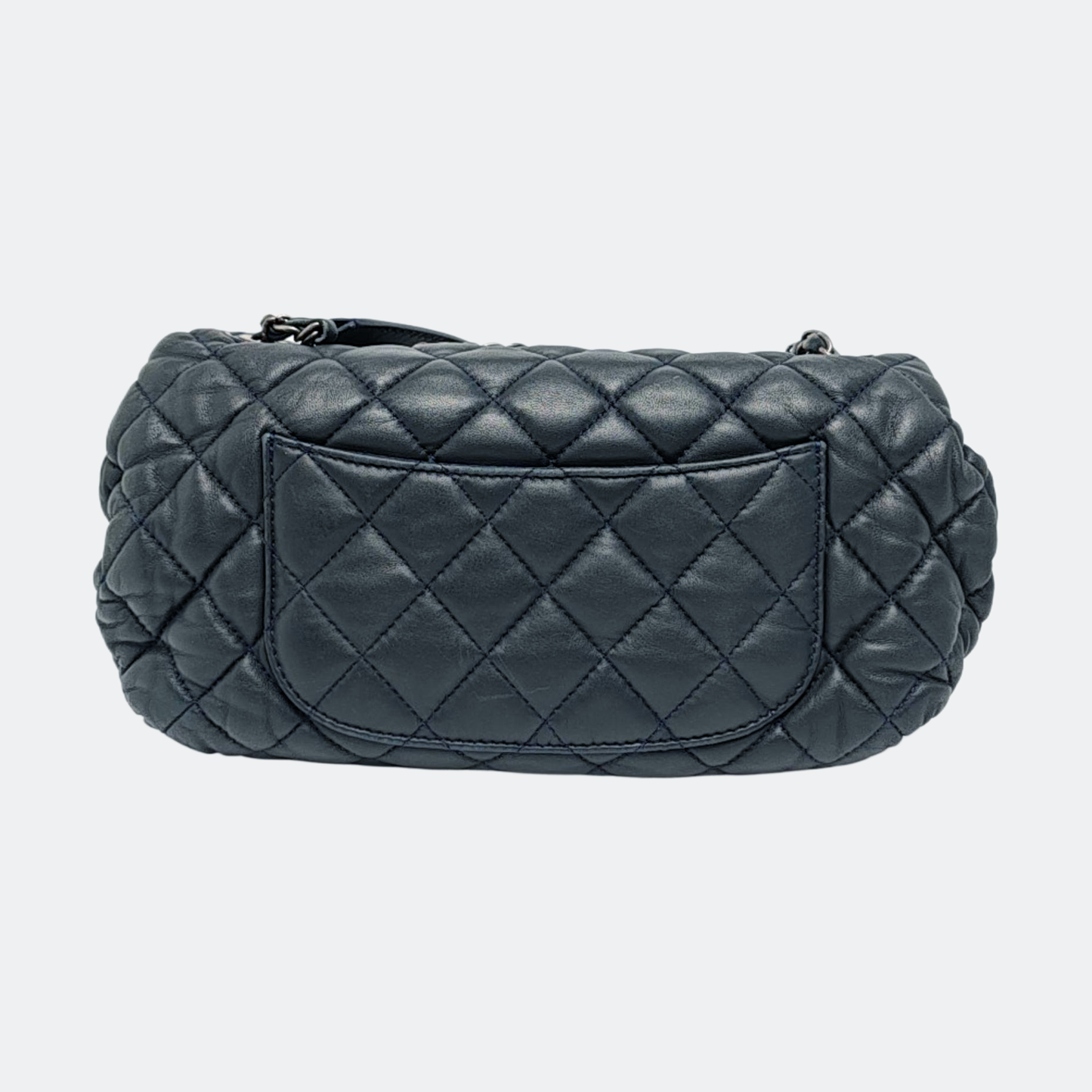 CHANEL CLASSIC FLAP Medium Deep Blue Lamb Skin Cannage Quilted Single Shoulder Bag Crossbody Bag Silver Hardware 18 Clasp-(SKU)-970159990