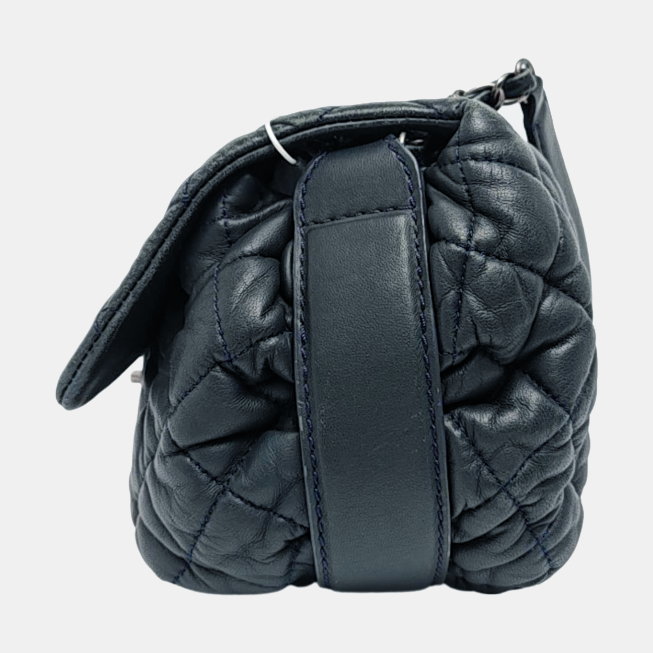 CHANEL CLASSIC FLAP Medium Deep Blue Lamb Skin Cannage Quilted Single Shoulder Bag Crossbody Bag Silver Hardware 18 Clasp-(SKU)-970159990