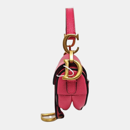 DIOR Saddle Super Mini Pink Calf Leather Saddle Bag Crossbody Shoulder Bag-(SKU)-970314274
