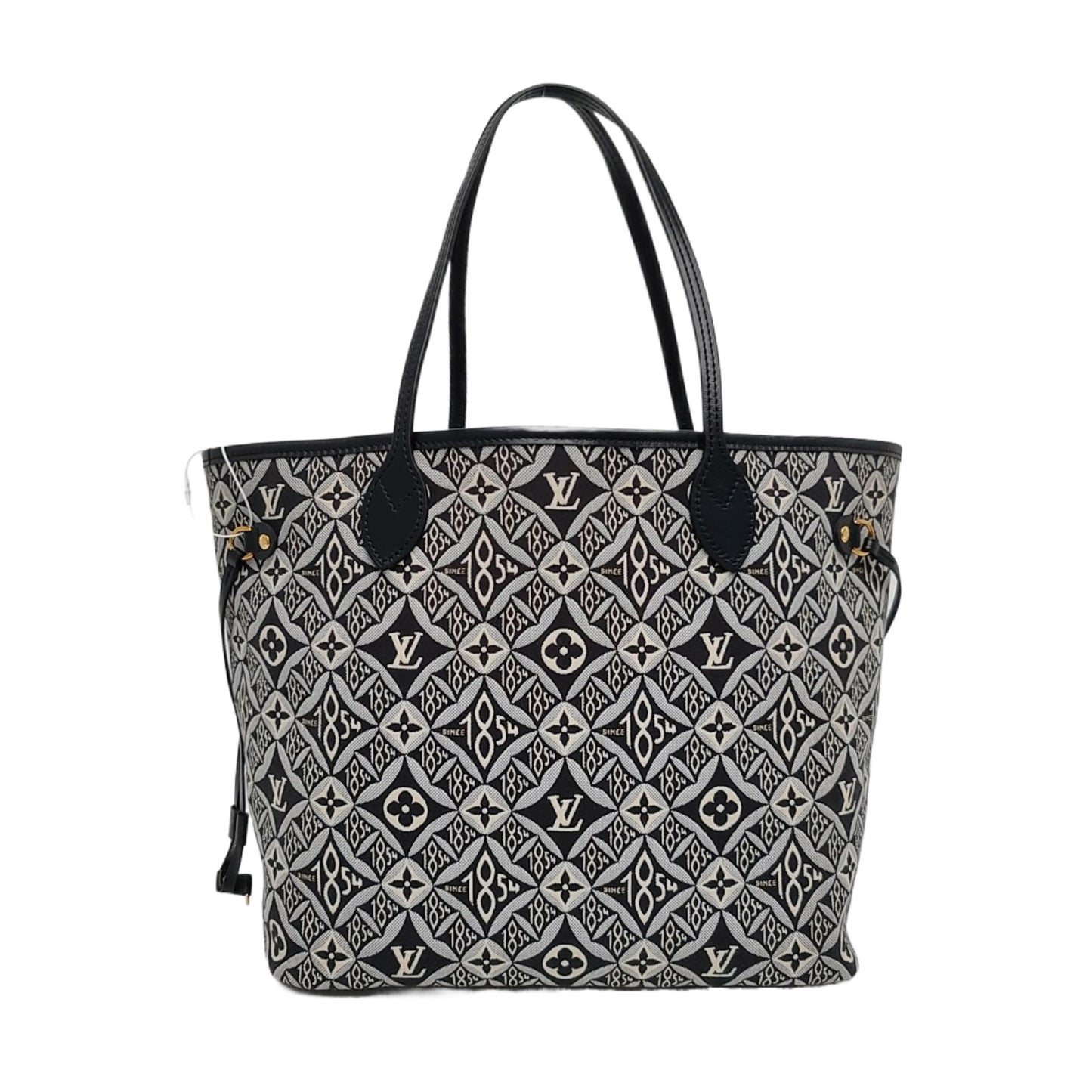 LOUIS VUITTON NEVERFULL Medium Black Fabric Floral Shopping Bag Shoulder Bag Tote Bag Gold Hardware Inner Pocket-(SKU)-970320625