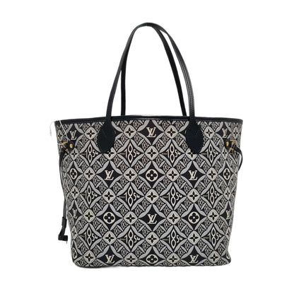 LOUIS VUITTON NEVERFULL Medium Black Fabric Floral Shopping Bag Shoulder Bag Tote Bag Gold Hardware Inner Pocket-(SKU)-970320625