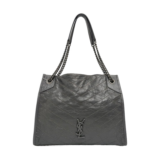 YSL NIKI Medium Size Dark Grey CalfskinSingle Shoulder Bag Tote with Palladium Hardware-(SKU)-970510636