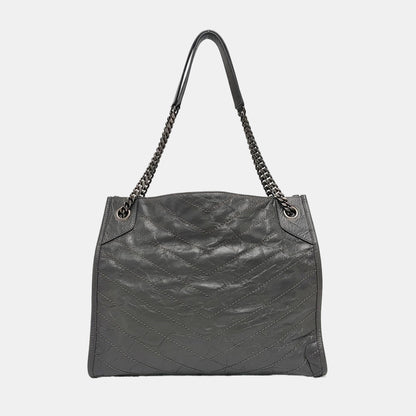 YSL NIKI Medium Size Dark Grey CalfskinSingle Shoulder Bag Tote with Palladium Hardware-(SKU)-970510636